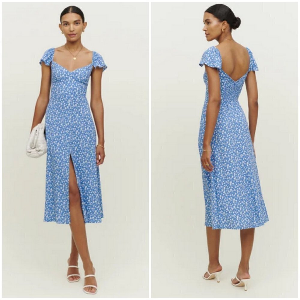 💕REFORMATION💕 Baxley Dress ~ Marie Blue Floral Print 10 NWT - Picture 1 of 14
